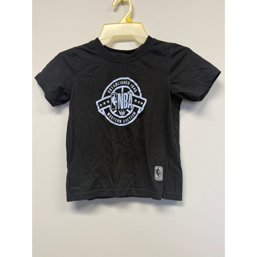 NBA Kids Boys Black Graphic T-Shirt Short Sleeve Cotton Logo Top Size 7